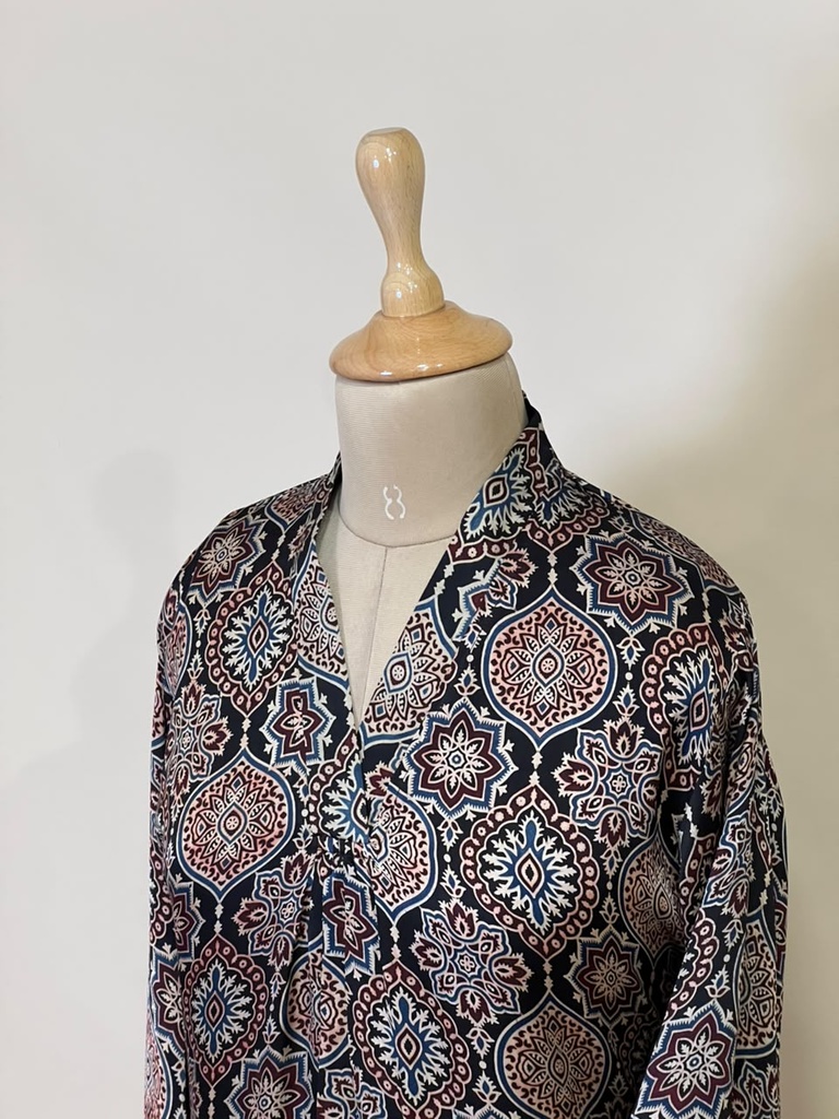 Ajrakh Modal Silk Aline Kurti 5053