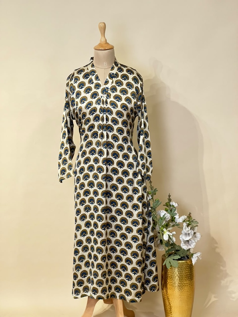 Ajrakh Modal Silk Aline Kurti 5053