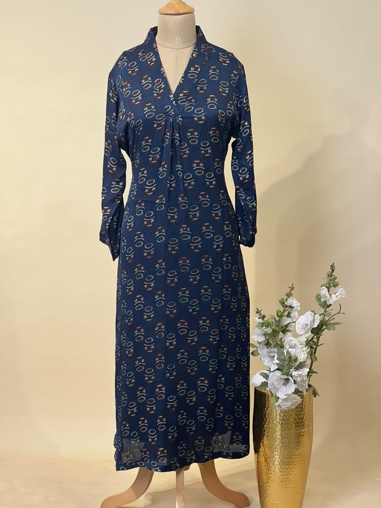 Ajrakh Modal Silk Aline Kurti 5053