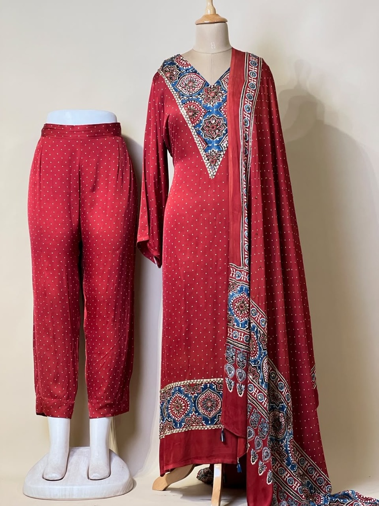Designer Ajrakh Modal Kurti Sets 5012
