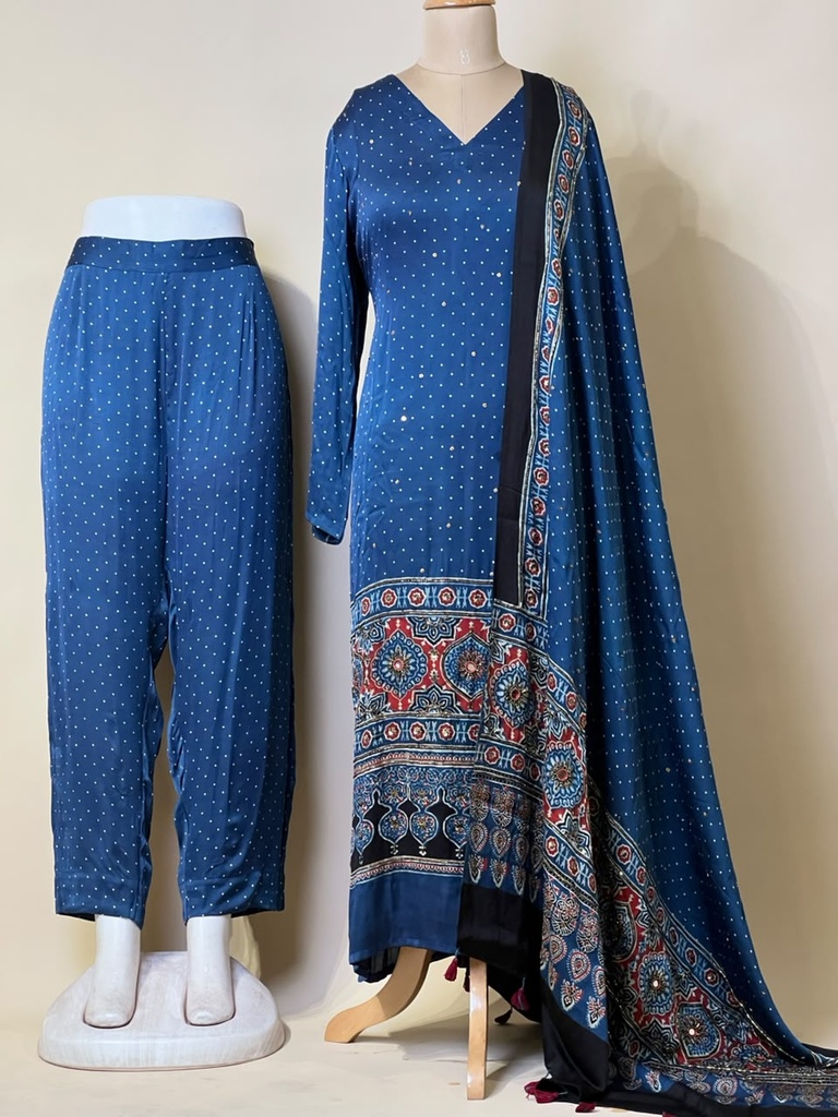 Designer Ajrakh Modal Kurti Sets 5012