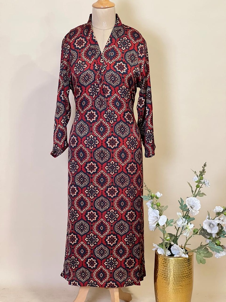 Ajrakh Modal Silk Aline Kurti 5053