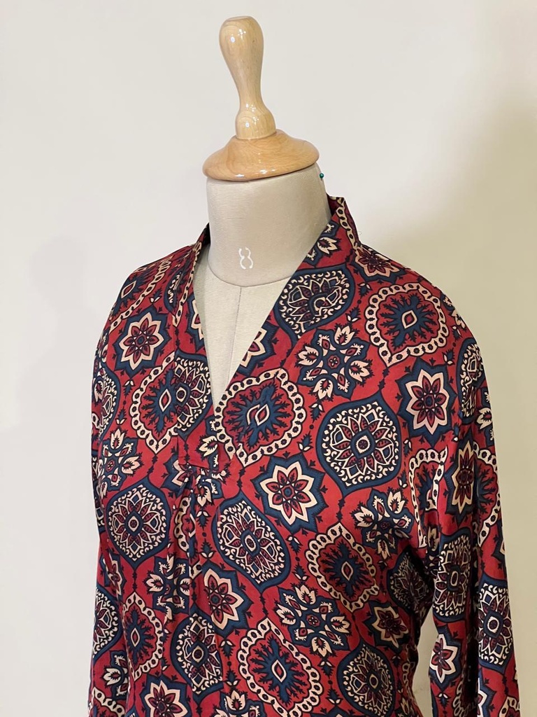 Ajrakh Modal Silk Aline Kurti 5053