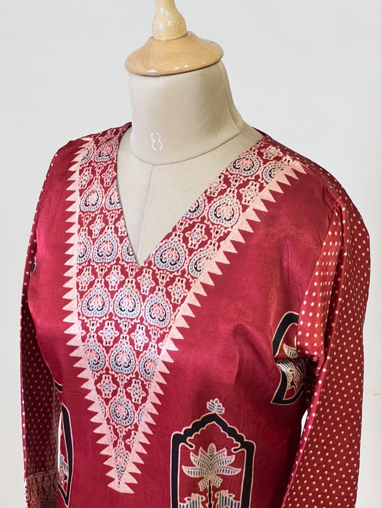 Ajrakh Mashru Silk Kurti 5053