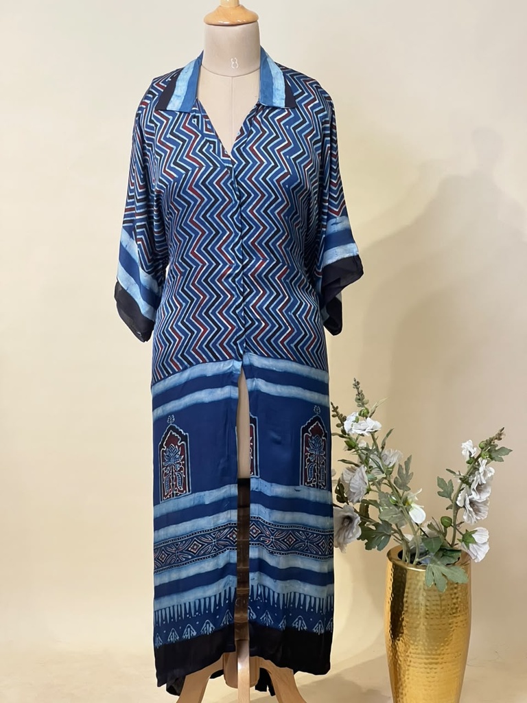 Ajrakh Modal Kaftan Style Dress 4803 BLUE 1