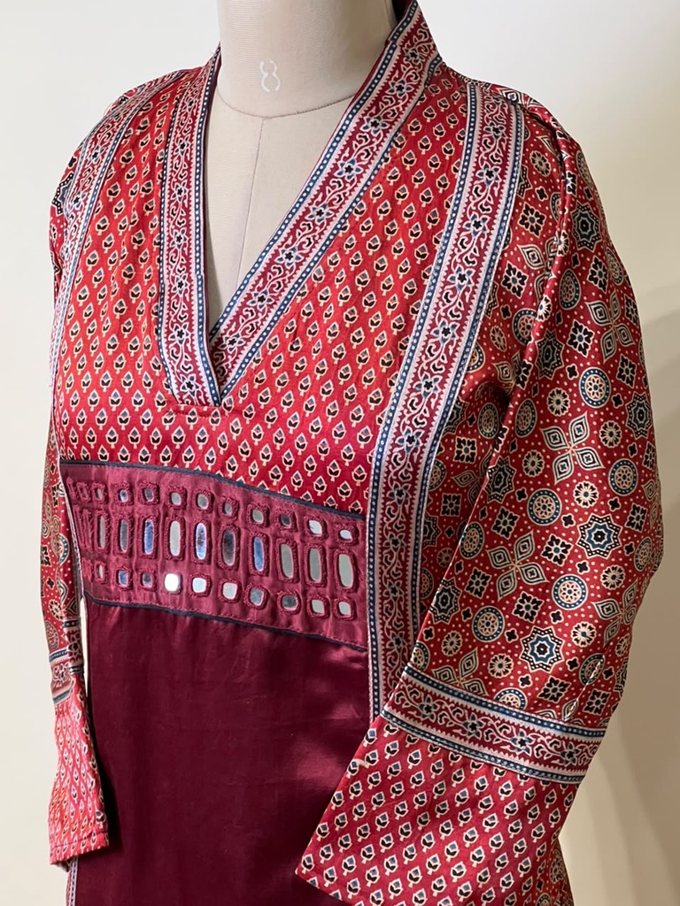 Ajrakh Mashru Silk Kurti 5053 RED