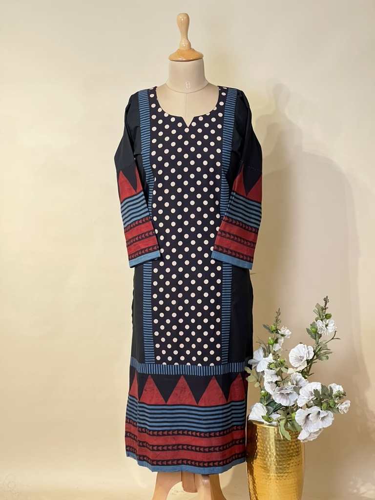 Ajrakh Cotton Kurti 5029 BLACK