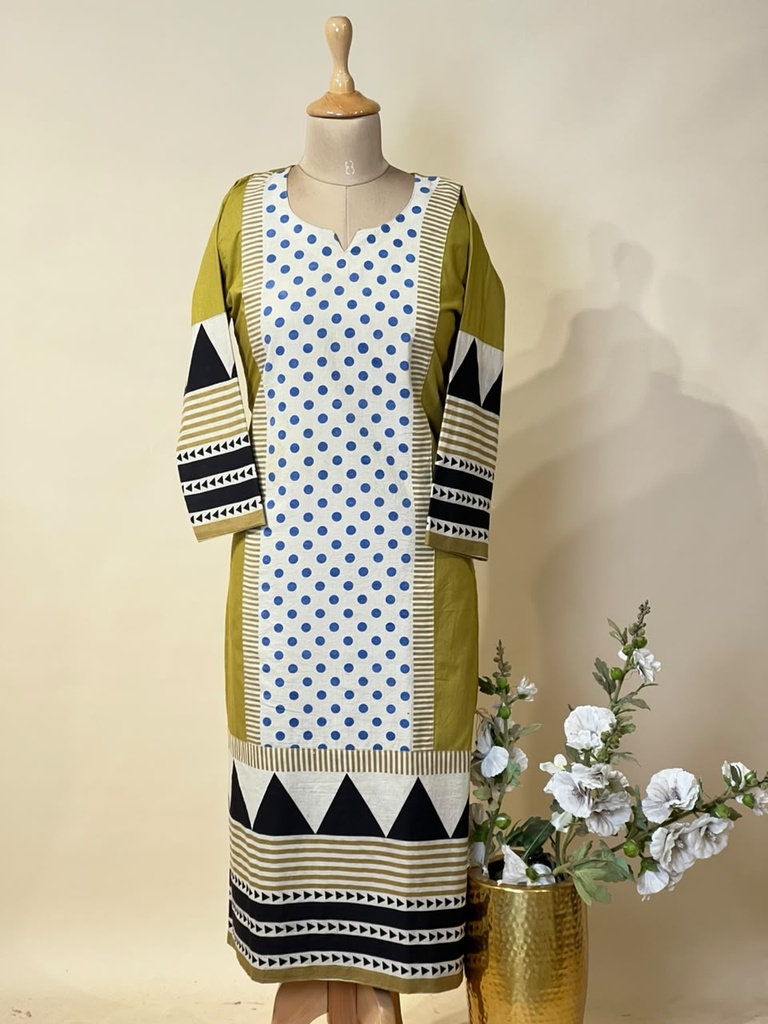 Ajrakh Cotton Kurti 5029 IVORY