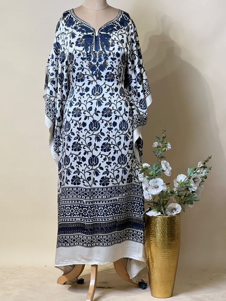 Premium Ajrakh Silk Kaftans 4801 IVORY