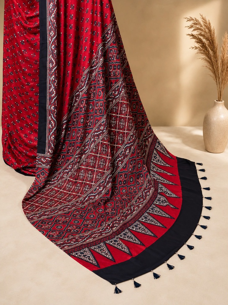 Handwork Ajrakh Modal Silk Sarees 5036 S1