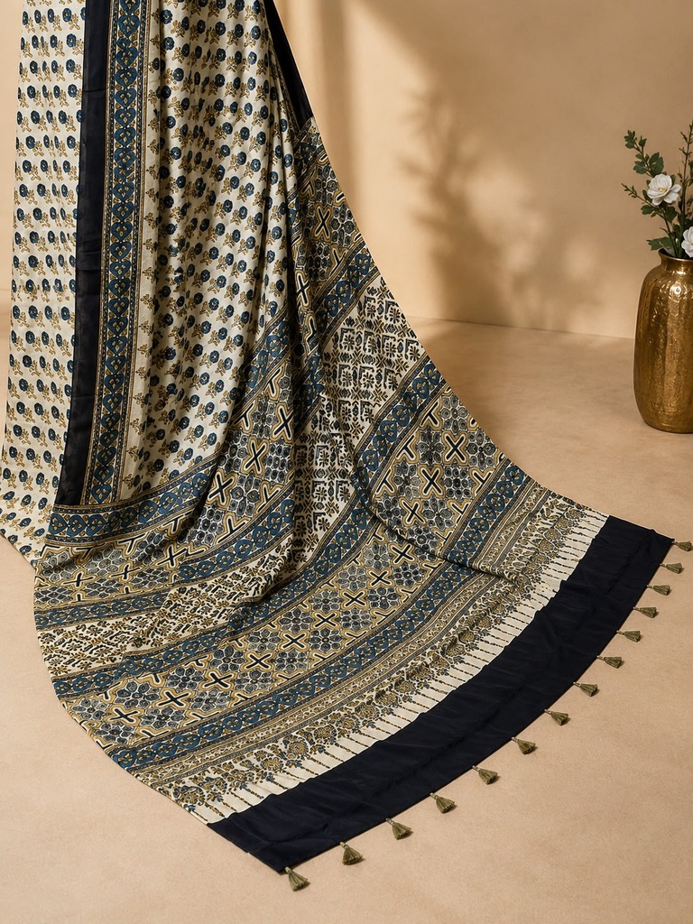 Handwork Ajrakh Modal Silk Sarees 5036 S2