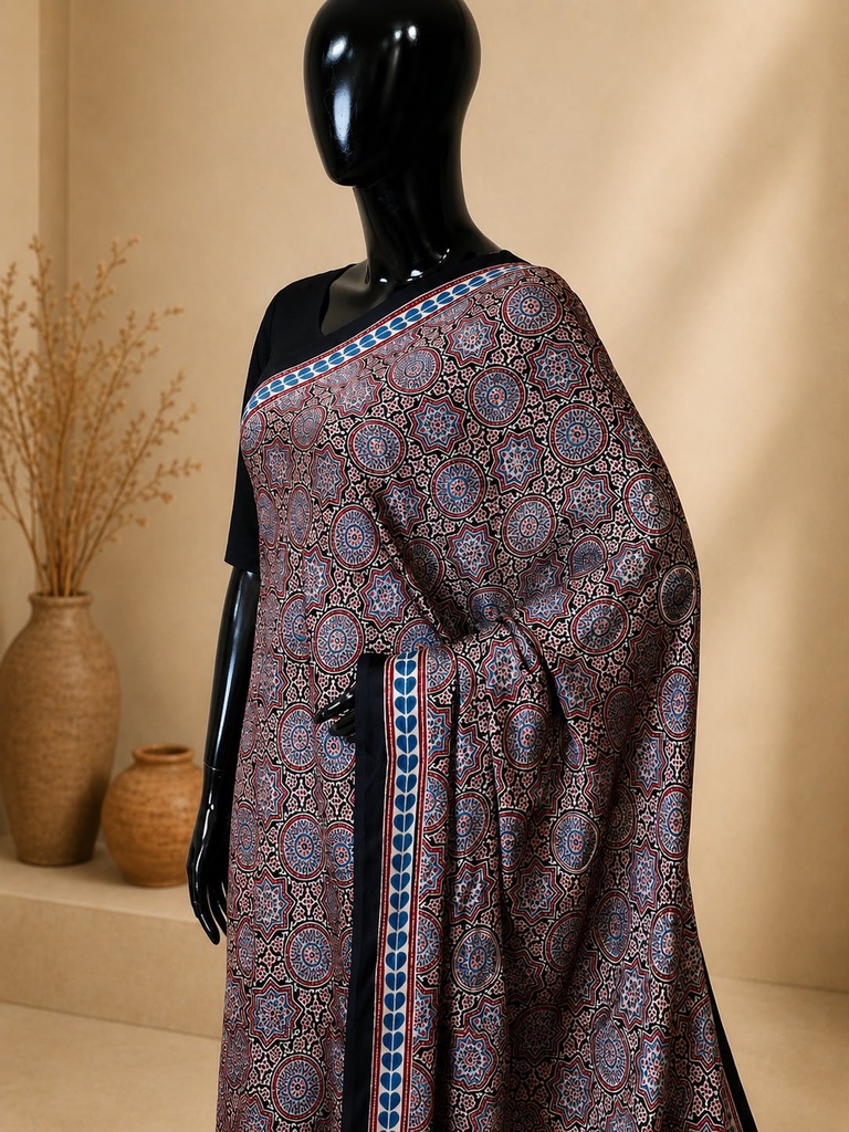 Handwork Ajrakh Modal Silk Sarees 5036 S3