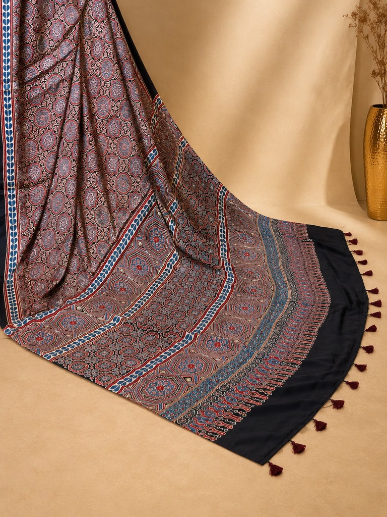 Handwork Ajrakh Modal Silk Sarees 5036 S3