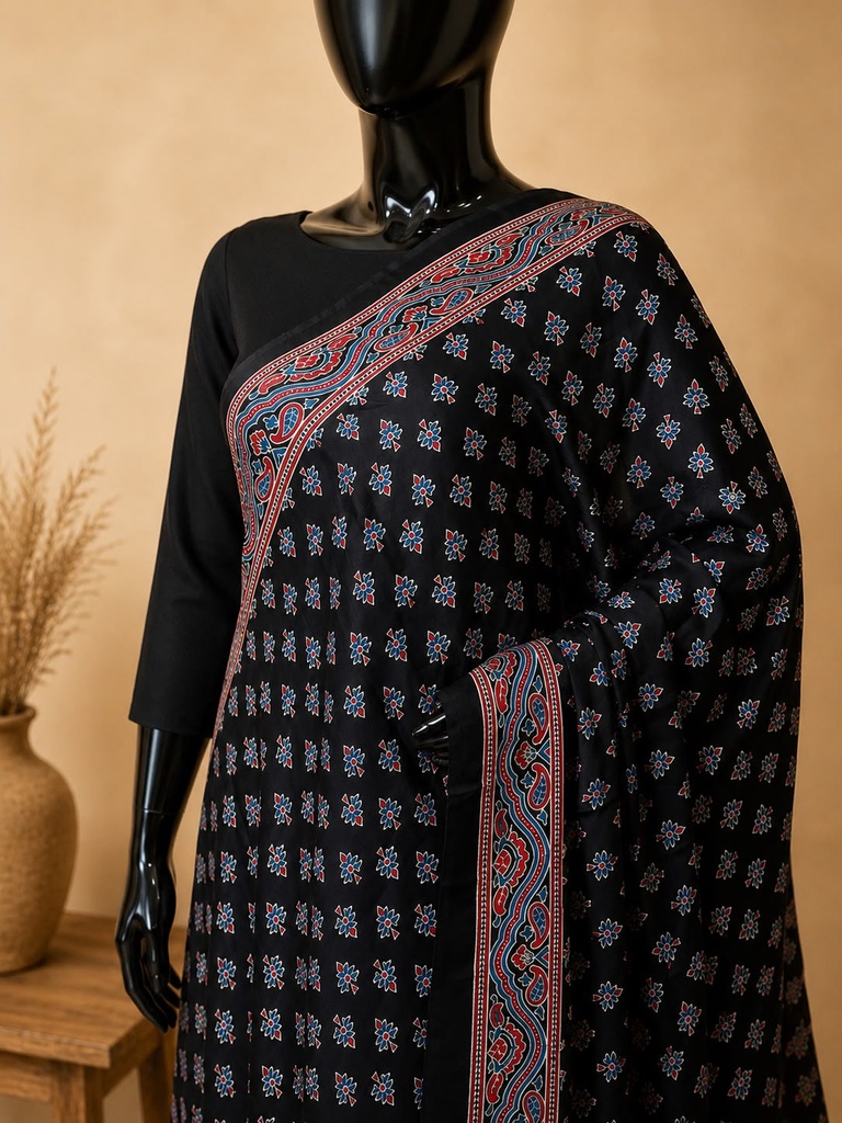 Handwork Ajrakh Modal Silk Sarees 5036 S4