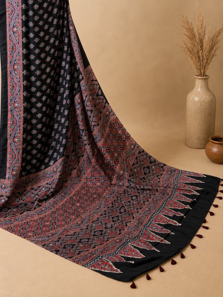 Handwork Ajrakh Modal Silk Sarees 5036 S4