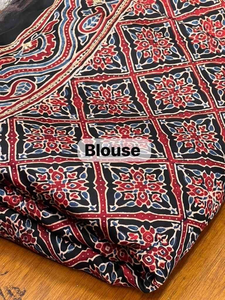 Handwork Ajrakh Modal Silk Sarees 5036 S4
