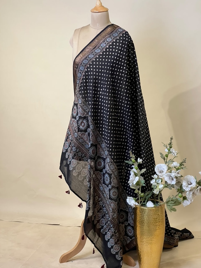 Ajrakh Chanderi Silk Dupatta 5017 