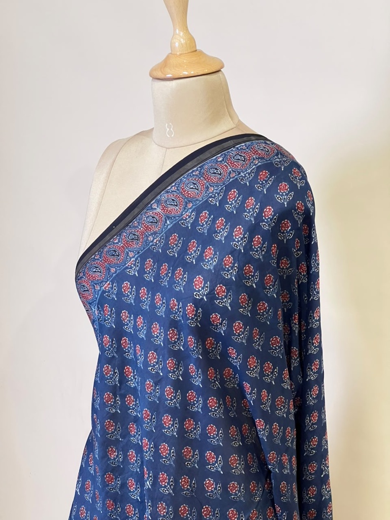 Ajrakh Chanderi Silk Dupatta 5017 BLUE D2