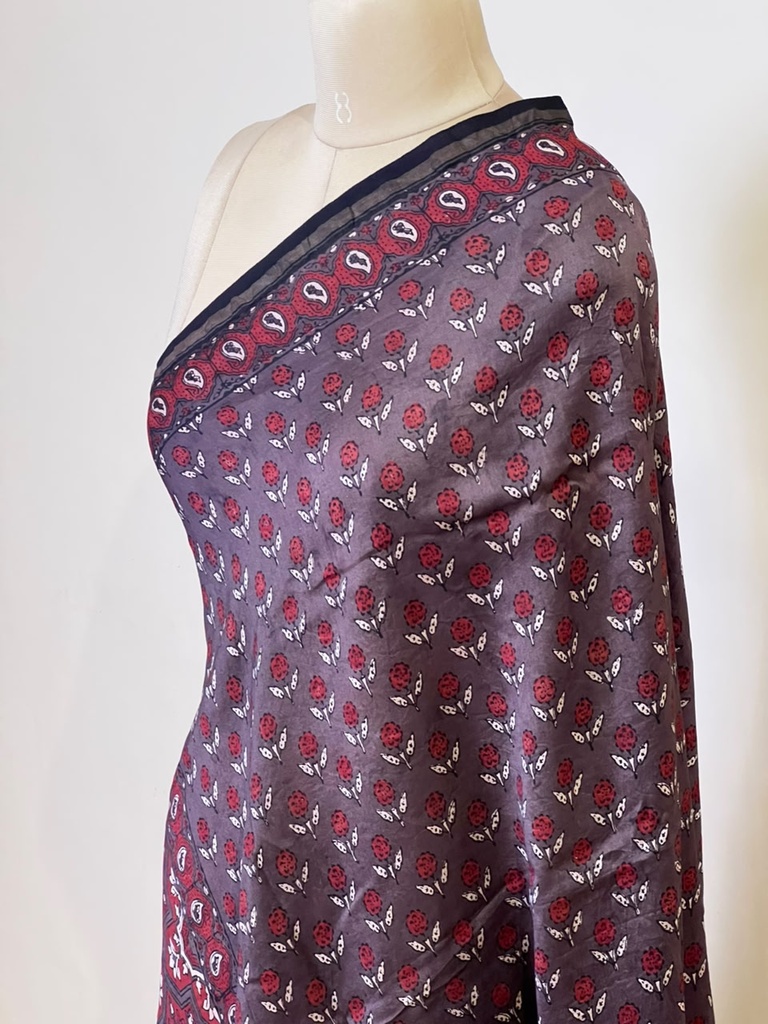 Ajrakh Chanderi Silk Dupatta 5017 BROWN D2