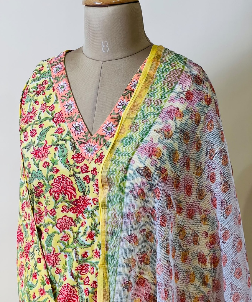 Pure Cotton Kurti Set 5043 YELLOW