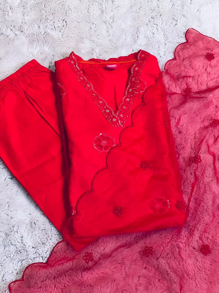 Premium Cotton embroidered Kurti set 5043 PINK