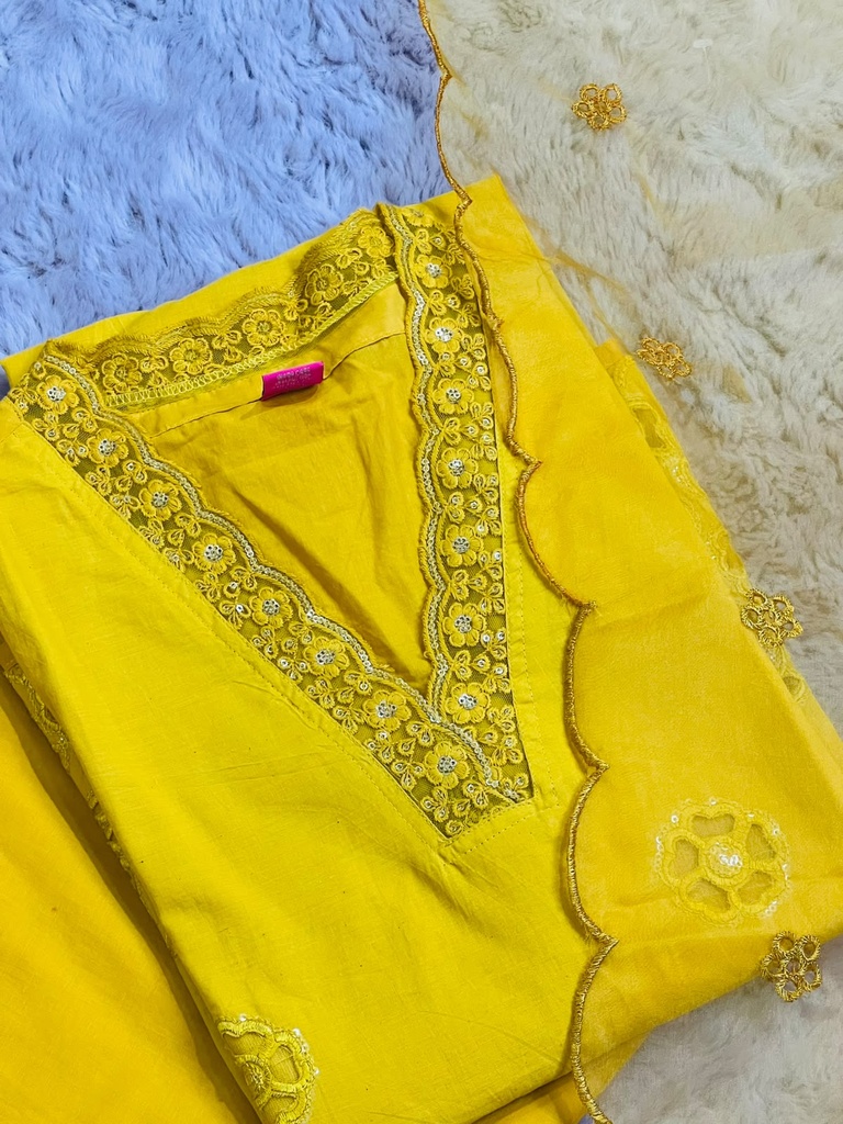 Premium Cotton embroidered Kurti set 5043 YELLOW