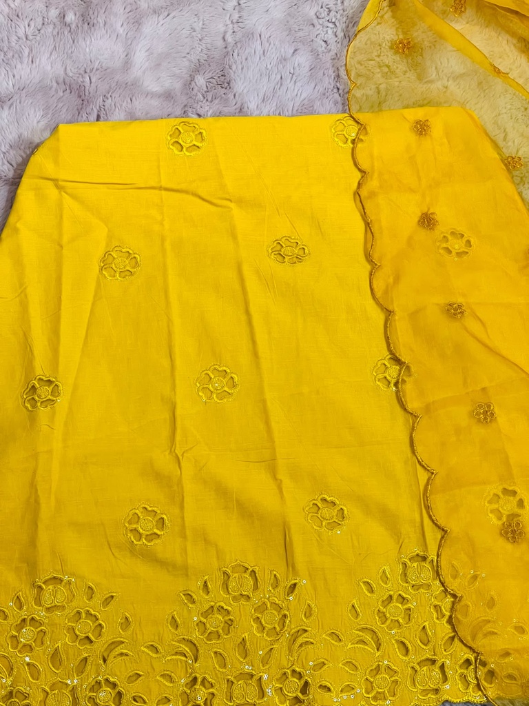 Premium Cotton embroidered Kurti set 5043 YELLOW