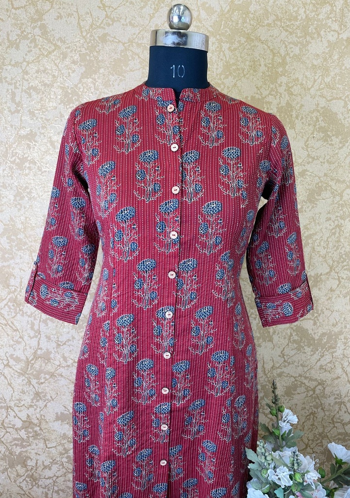 Ajrakh Kantha Cotton Kurti  