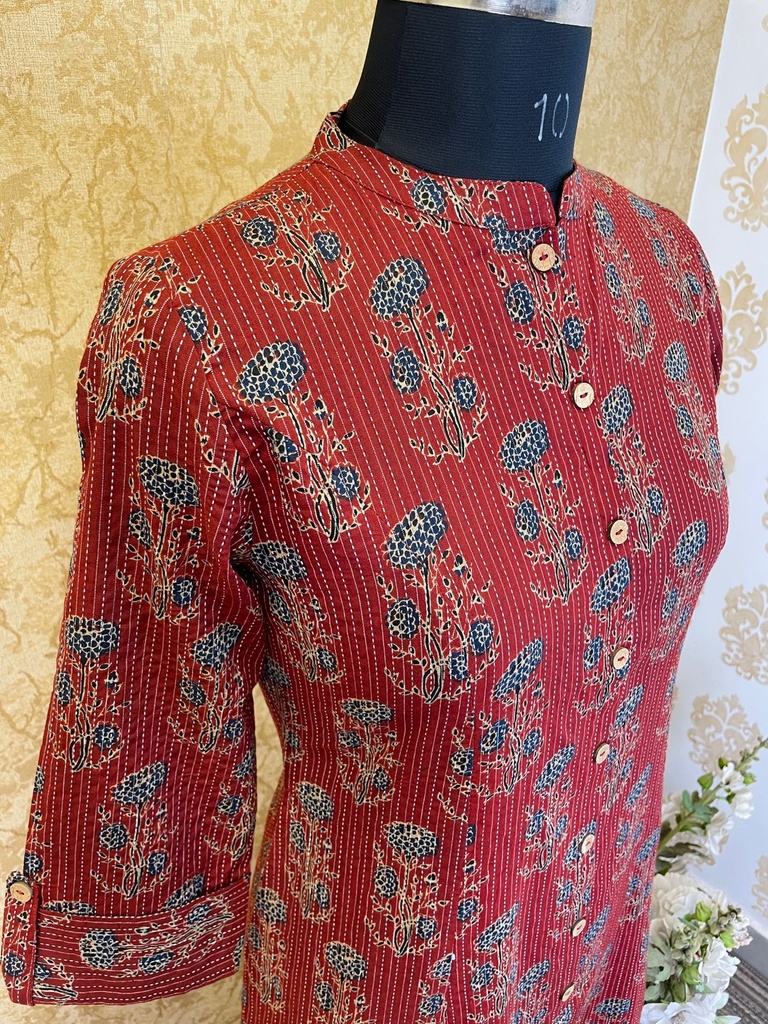 Ajrakh Kantha Cotton Kurti  