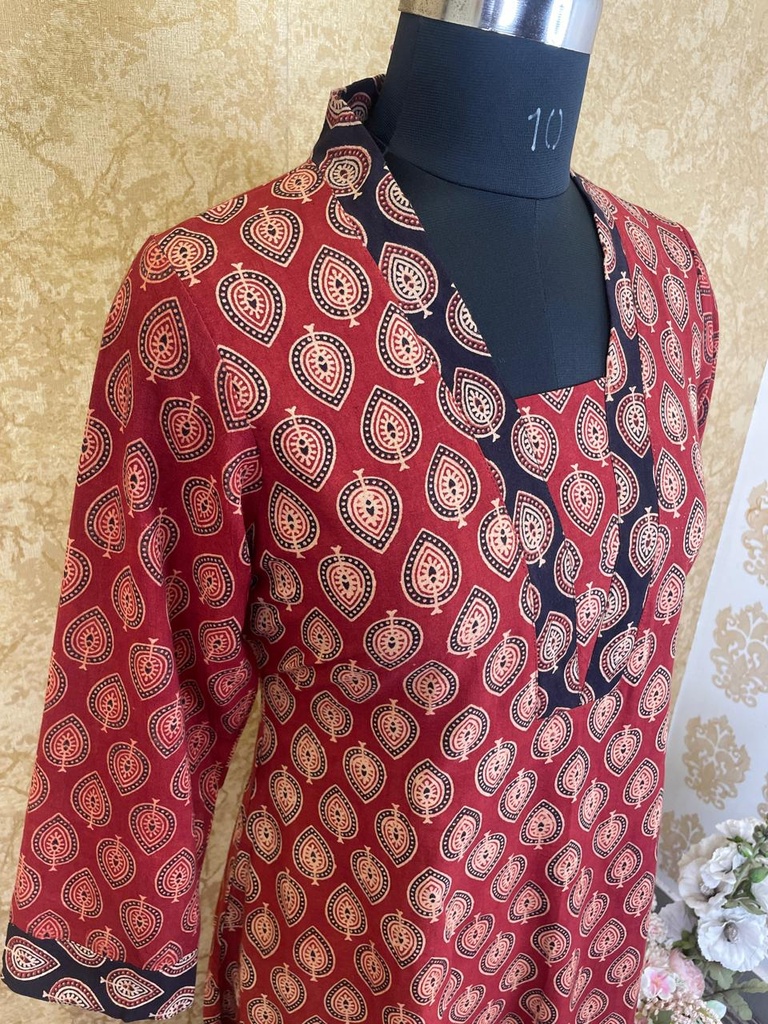  Ajrakh Aline Cotton Kurti  5043