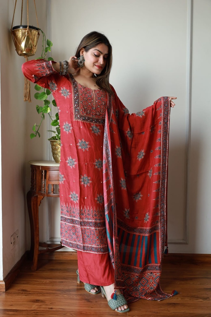 Ajrakh Muslin Kurti Set 5026
