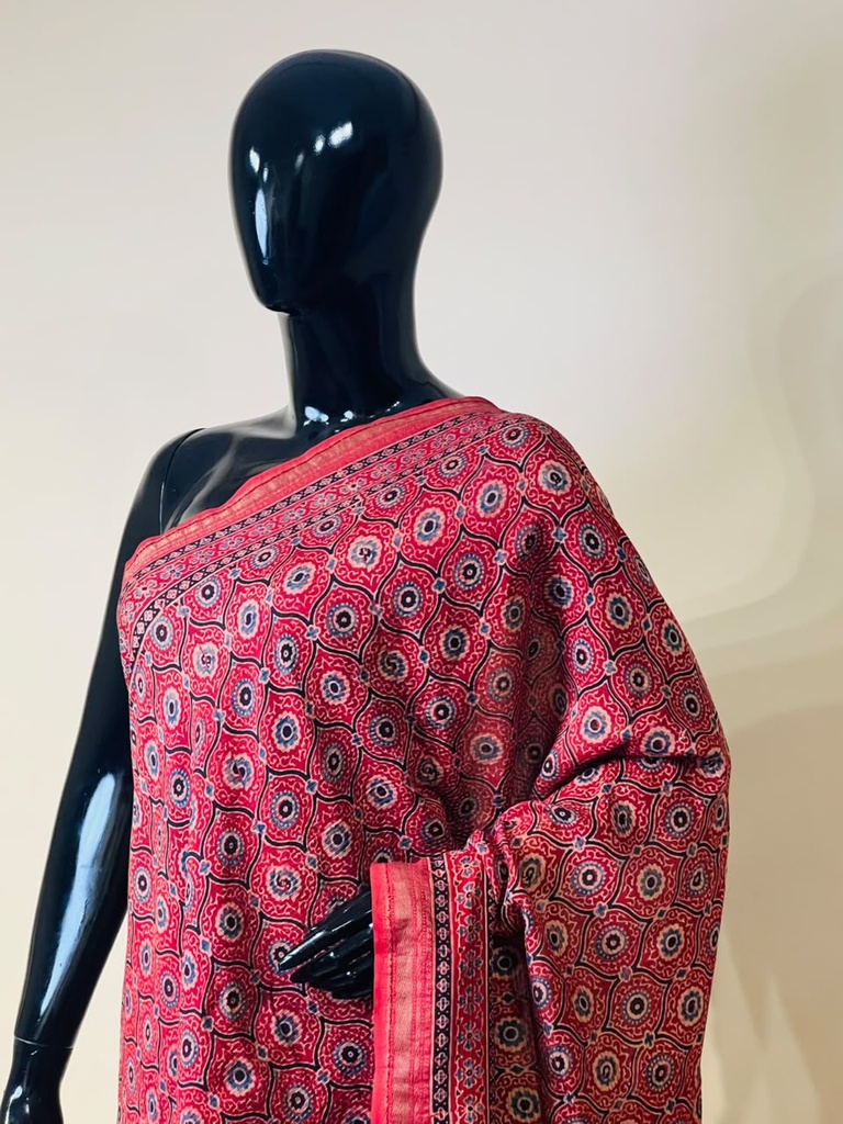 Ajrakh Maheshwari Silk Sarees 5028 RED 1