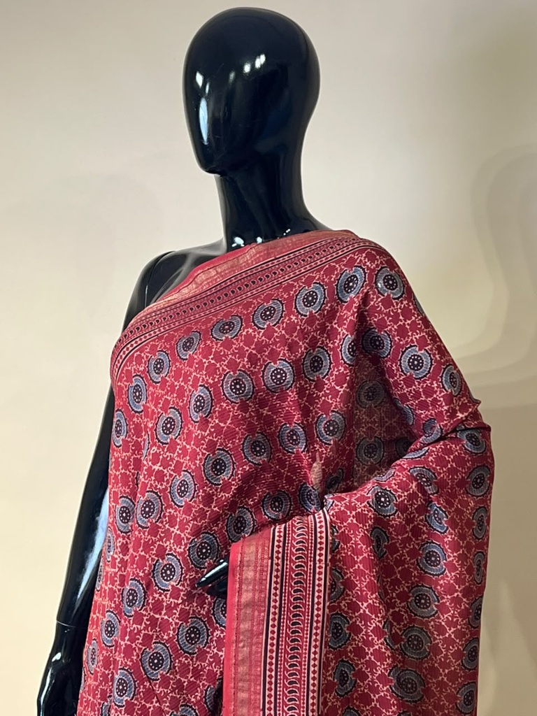 Ajrakh Maheshwari Silk Sarees 5028 RED 2