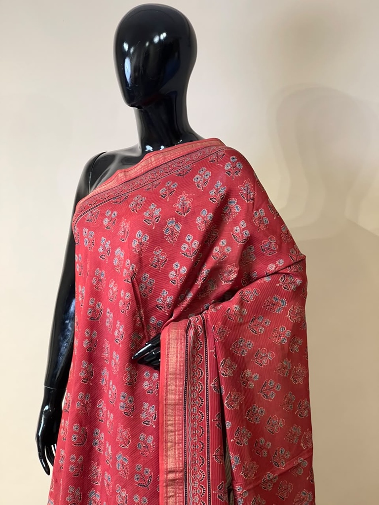 Ajrakh Maheshwari Silk Sarees 5028
