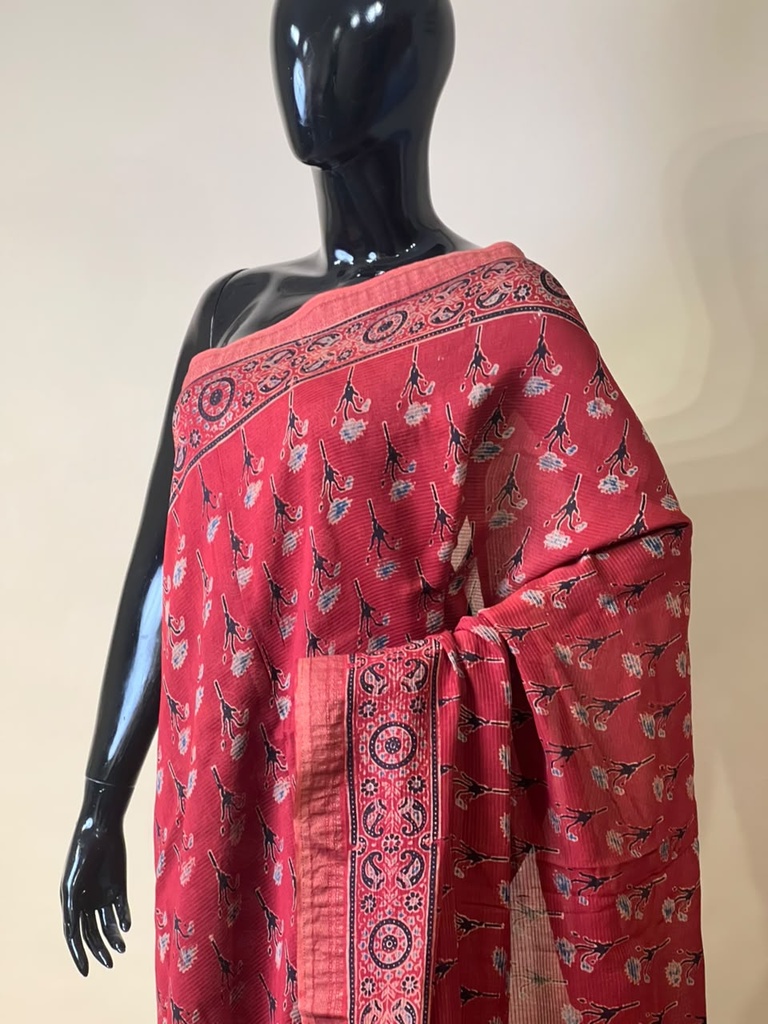 Ajrakh Maheshwari Silk Sarees 5028