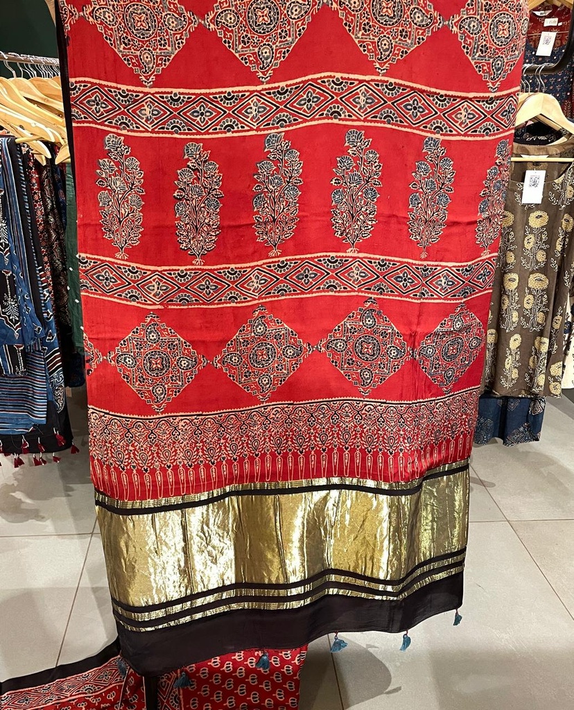 Ajrakh Modal Silk Sarees 5033