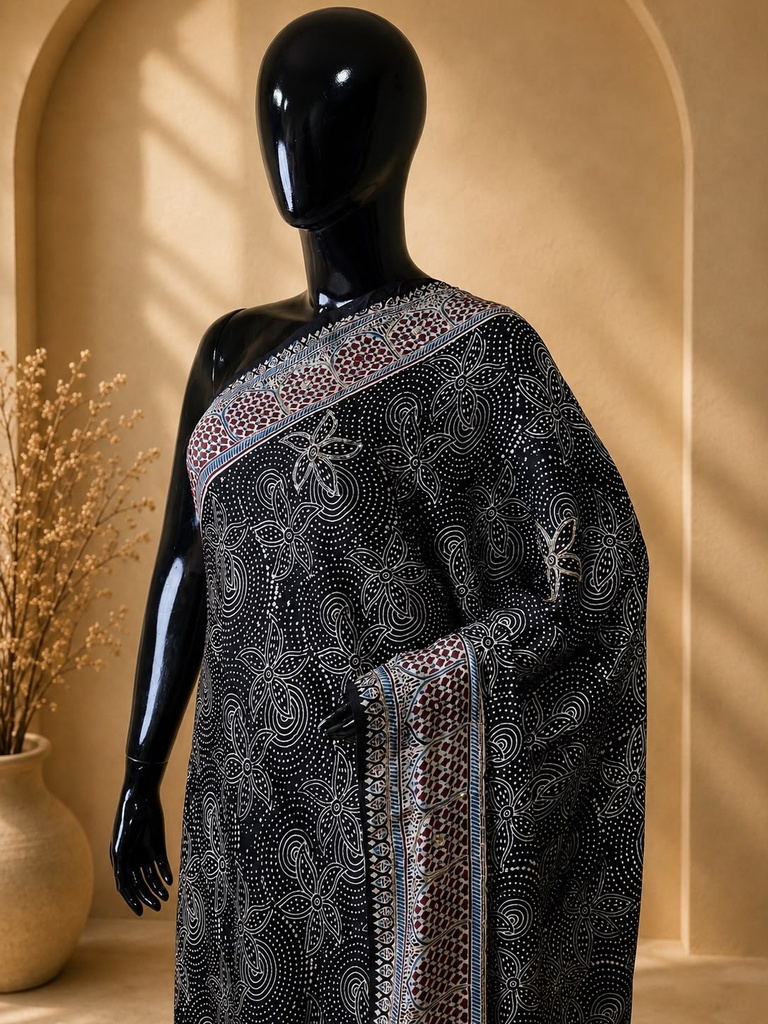 Premium Ajrakh Modal Silk Sarees 5036
