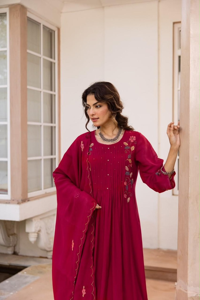 Mul Chanderi kurti sets 4609 MAROON