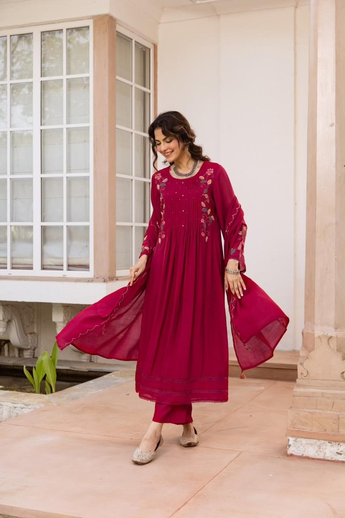 Mul Chanderi kurti sets 4609 MAROON