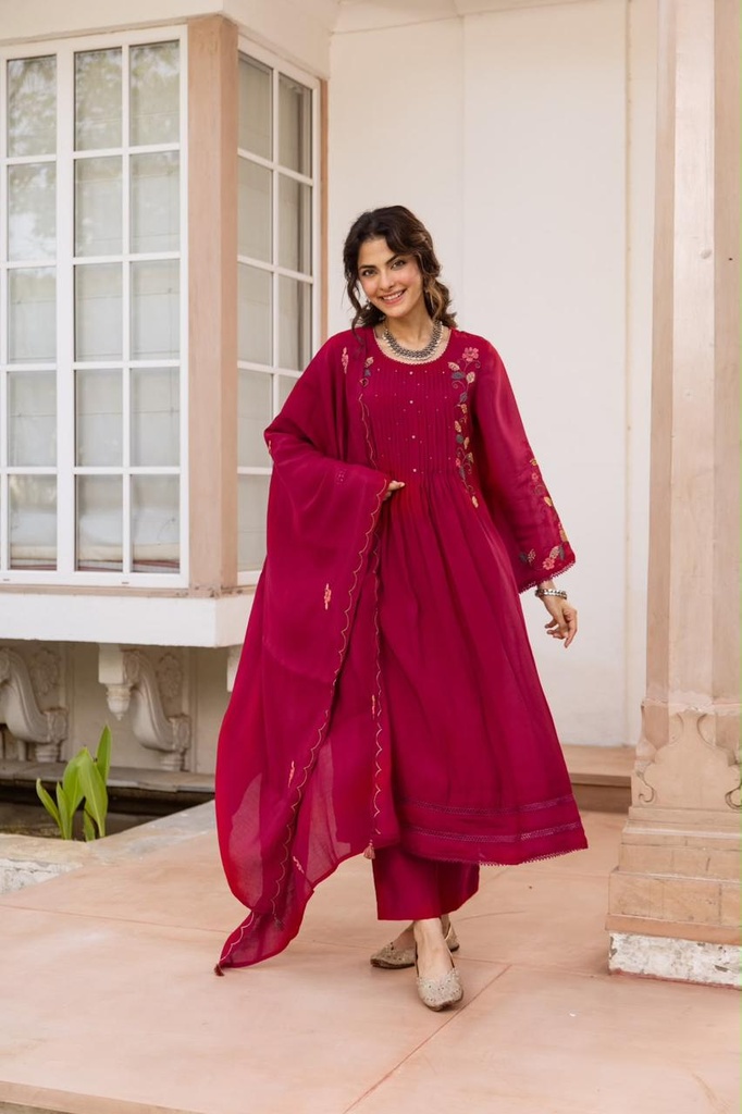 Mul Chanderi kurti sets 4609 MAROON