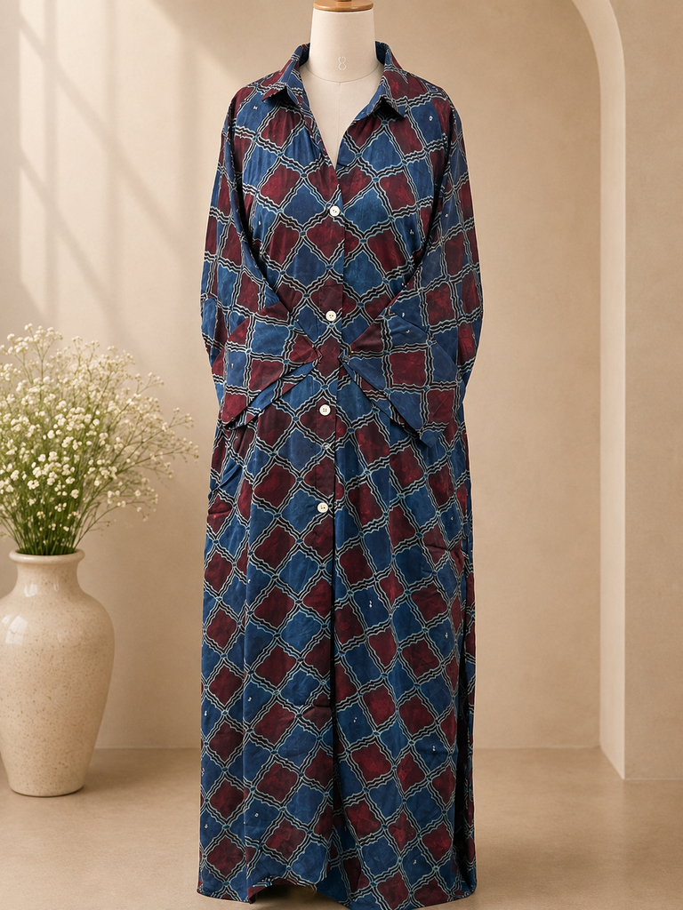 Ajrakh Modal Kaftan Style Dress 4803