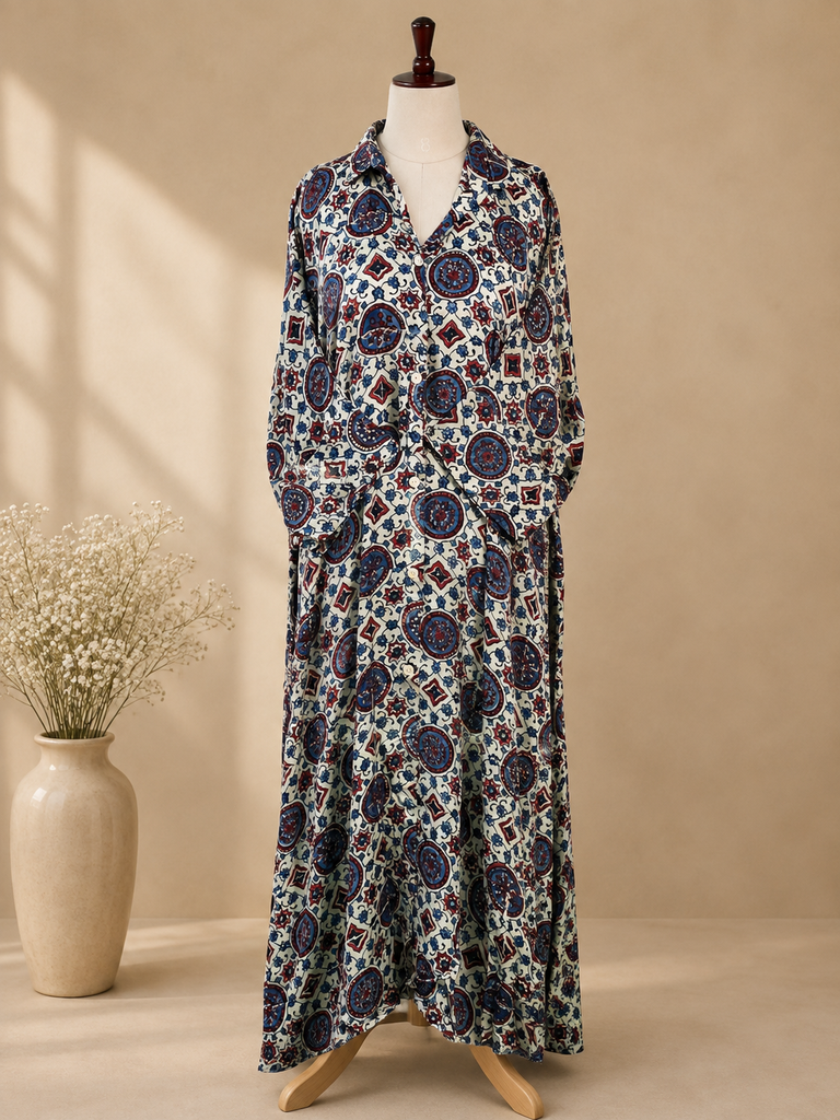 Ajrakh Modal Kaftan Style Dress 4803