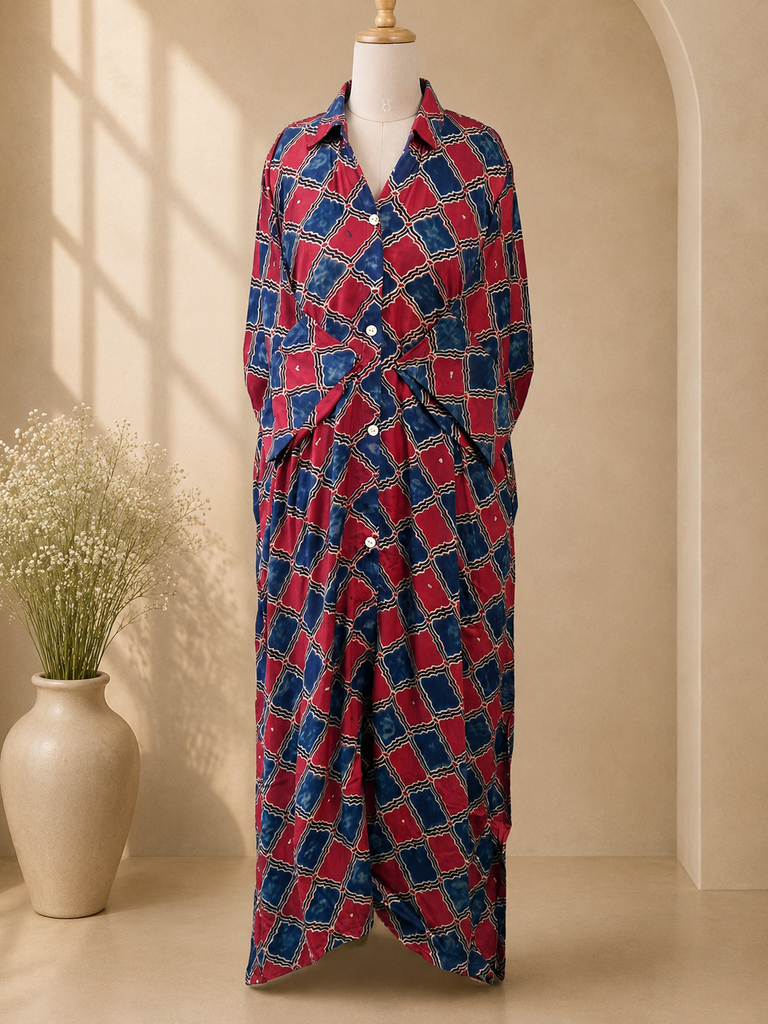 Ajrakh Modal Kaftan Style Dress 4803