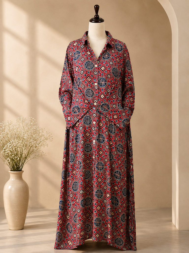Ajrakh Modal Kaftan Style Dress 4803