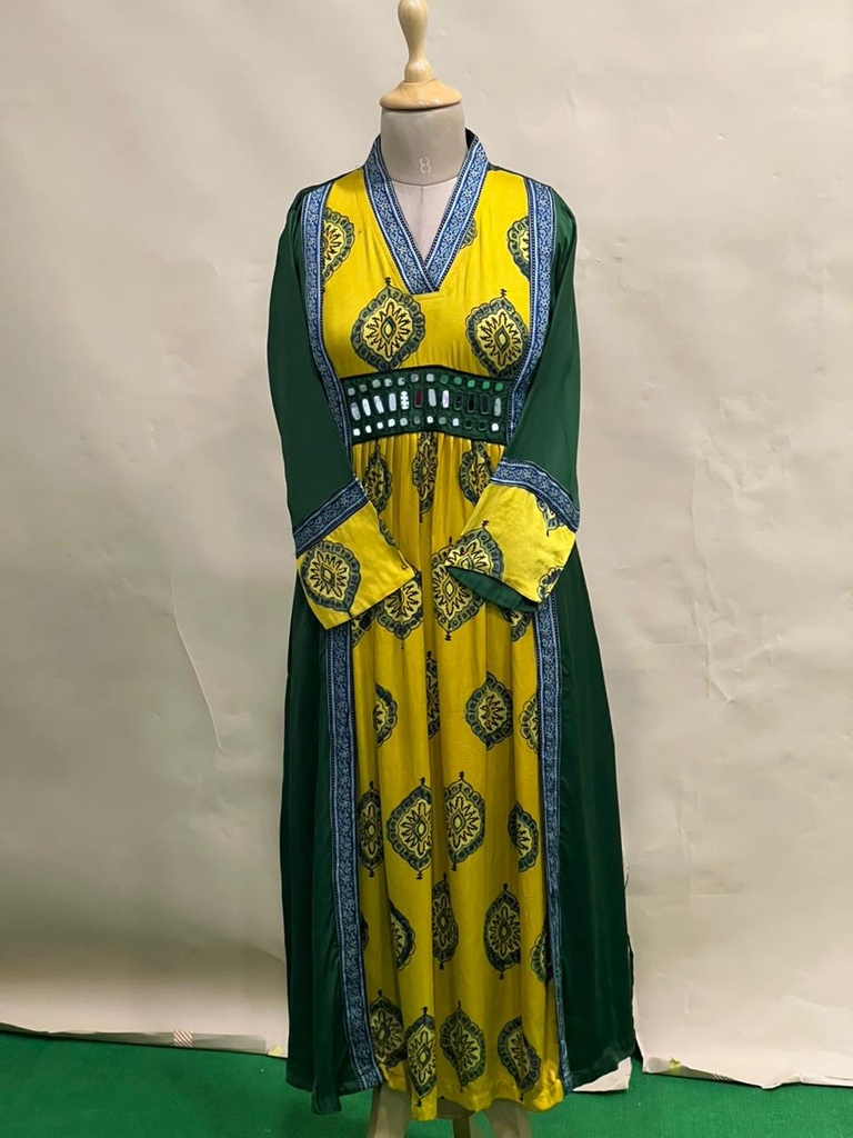 Ajrakh Modal Silk Aline Kurti 5053 YELLOWs
