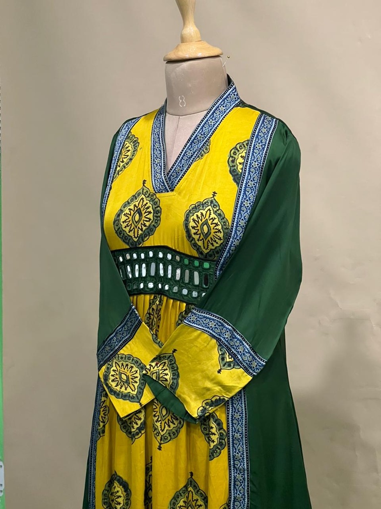Ajrakh Modal Silk Aline Kurti 5053 YELLOWs