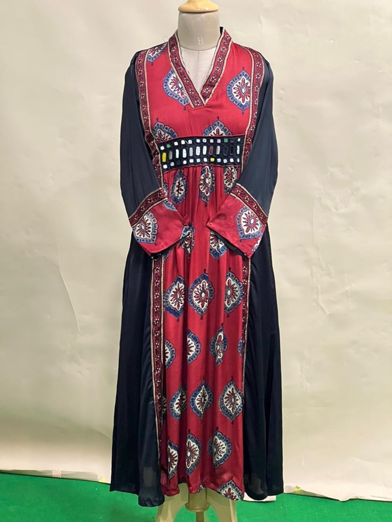 Ajrakh Modal Silk Aline Kurti 5053 BLACKs