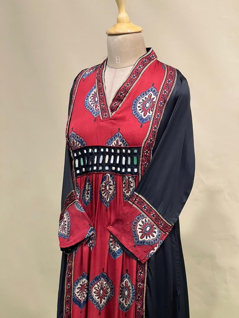 Ajrakh Modal Silk Aline Kurti 5053 BLACKs