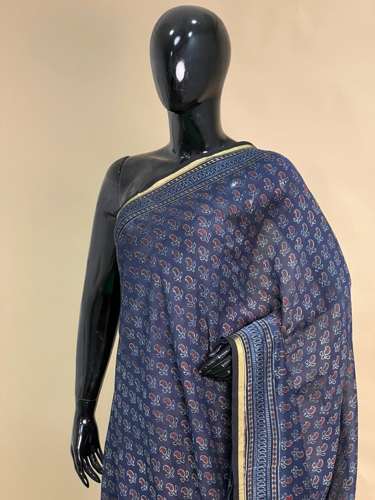 Ajrakh Chanderi Silk Sarees 5028 BLUE 3