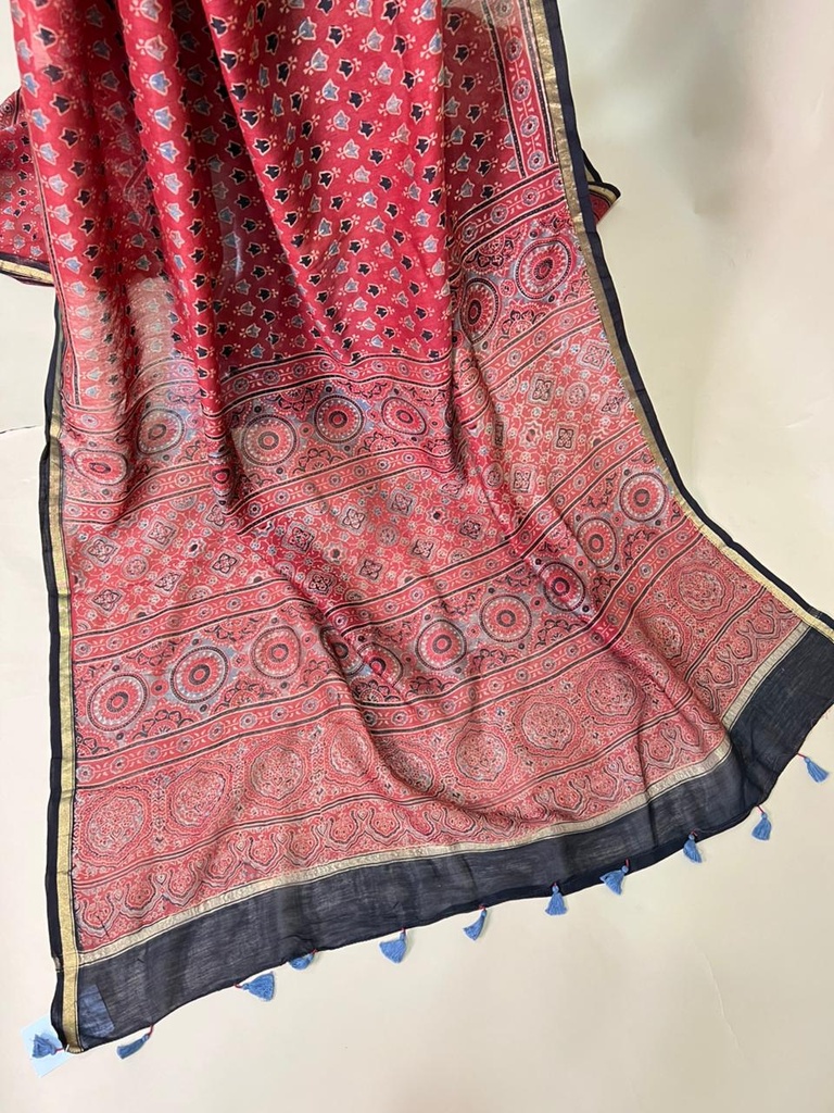 Ajrakh Chanderi Silk Sarees 5028 RED 2